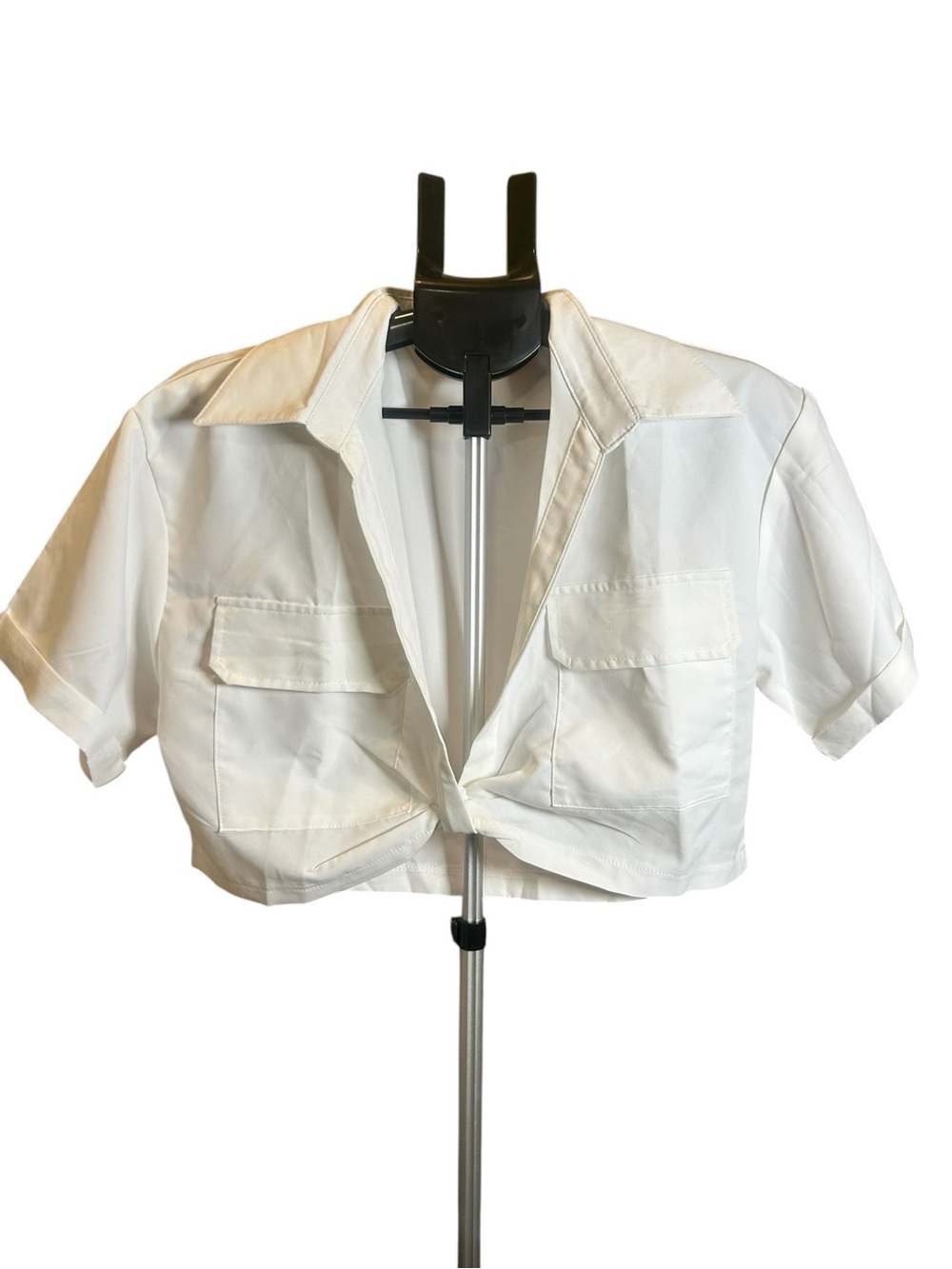NWT Micas White Flap Pocket Twist Hem Cropped Shirt L